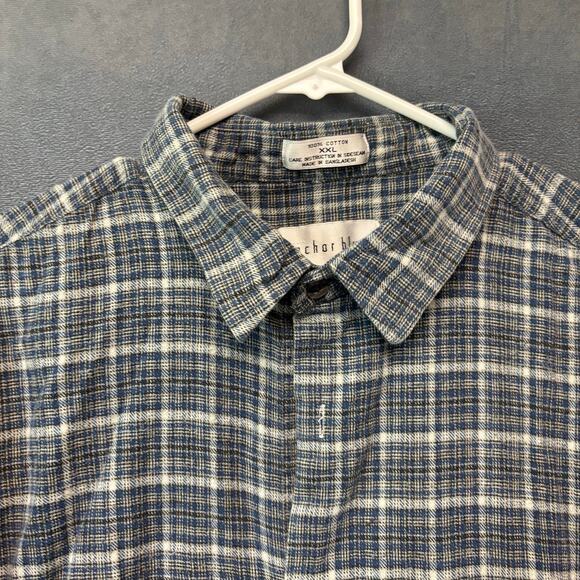 Vintage Anchor Blue Flannel Shirt XXL Plaid Long Sleeve Button Grunge Workwear - Picture 7 of 11